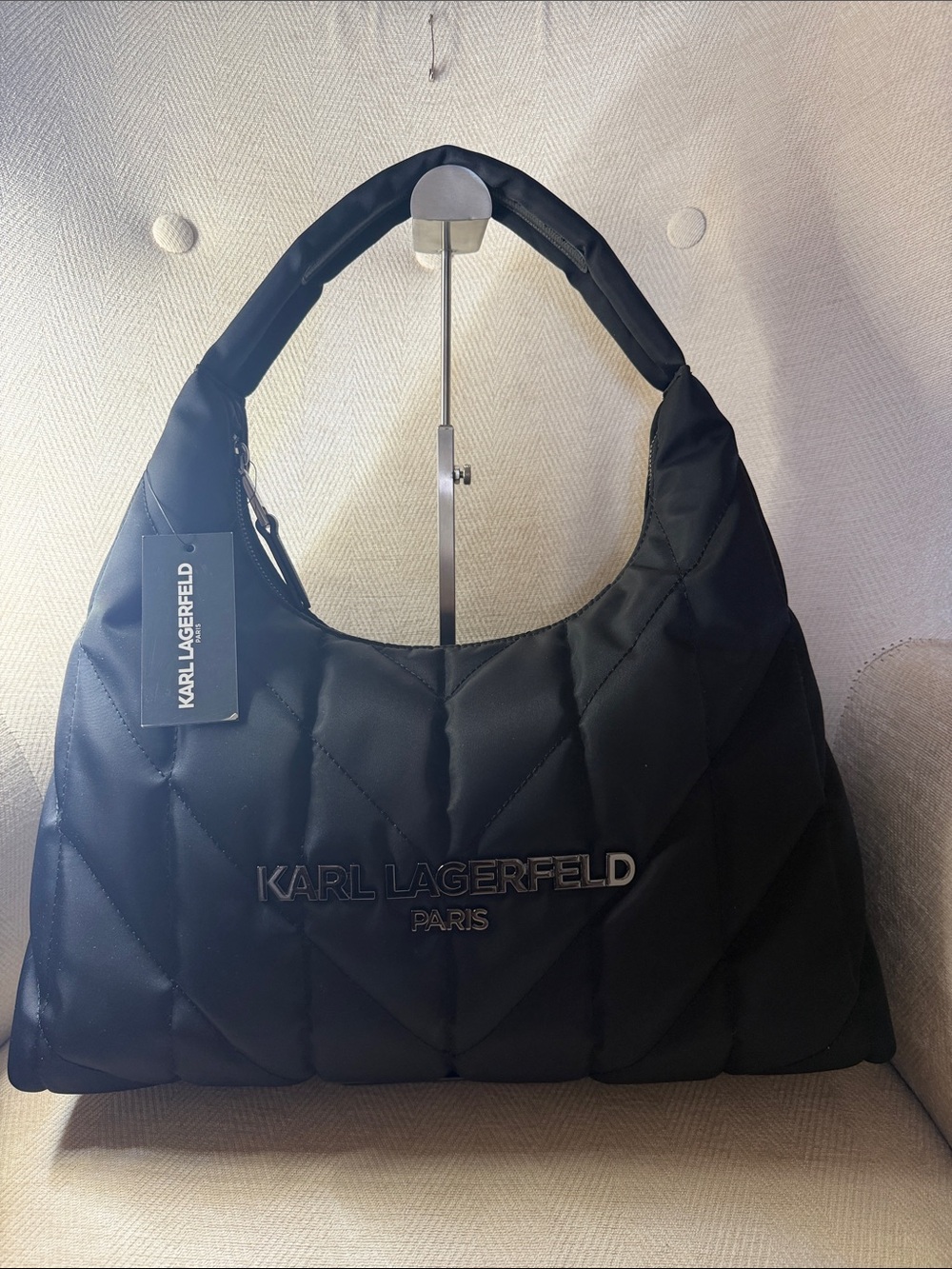 Karl Lagerfeld Black Quilted Shoulder Hobo Bag